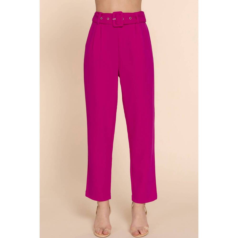 NEW ACTIVE USA front pocket belted stretch pants in magenta